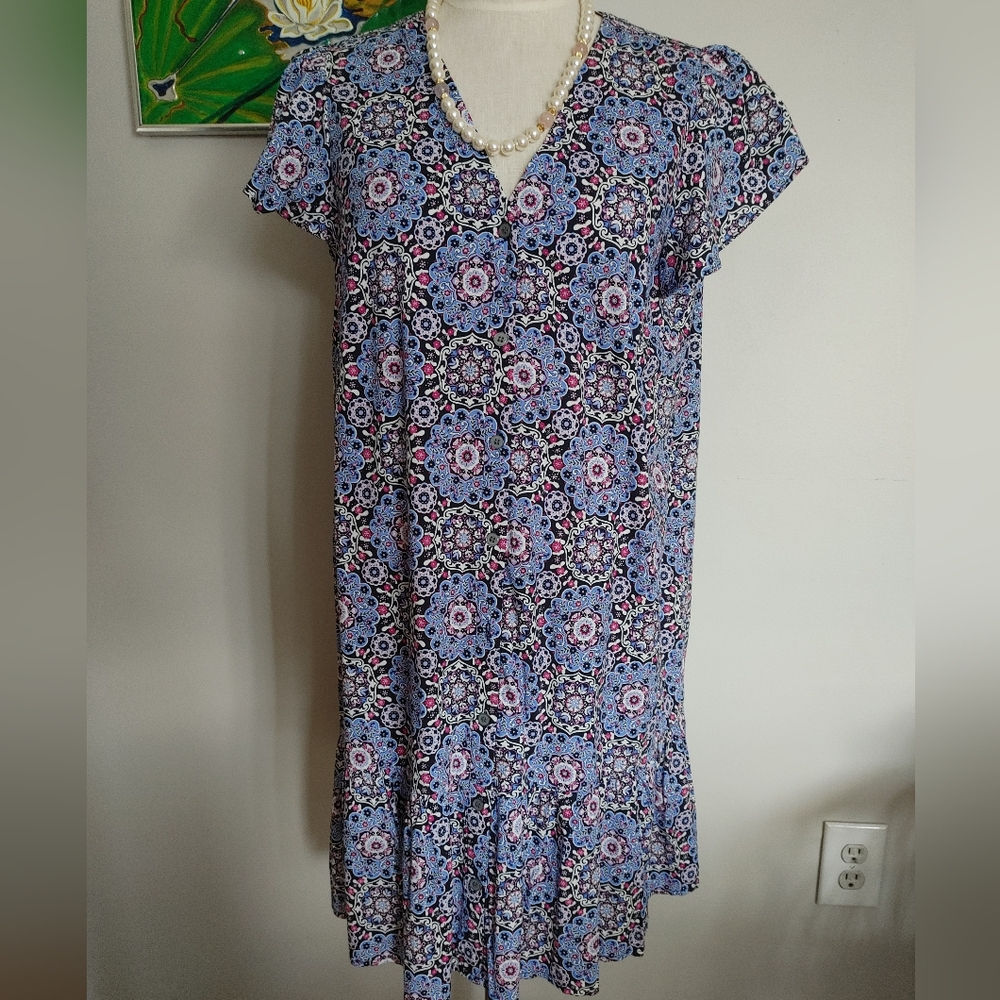 NWT from Loft Blue and Pink Patterned Midi Dress (367)